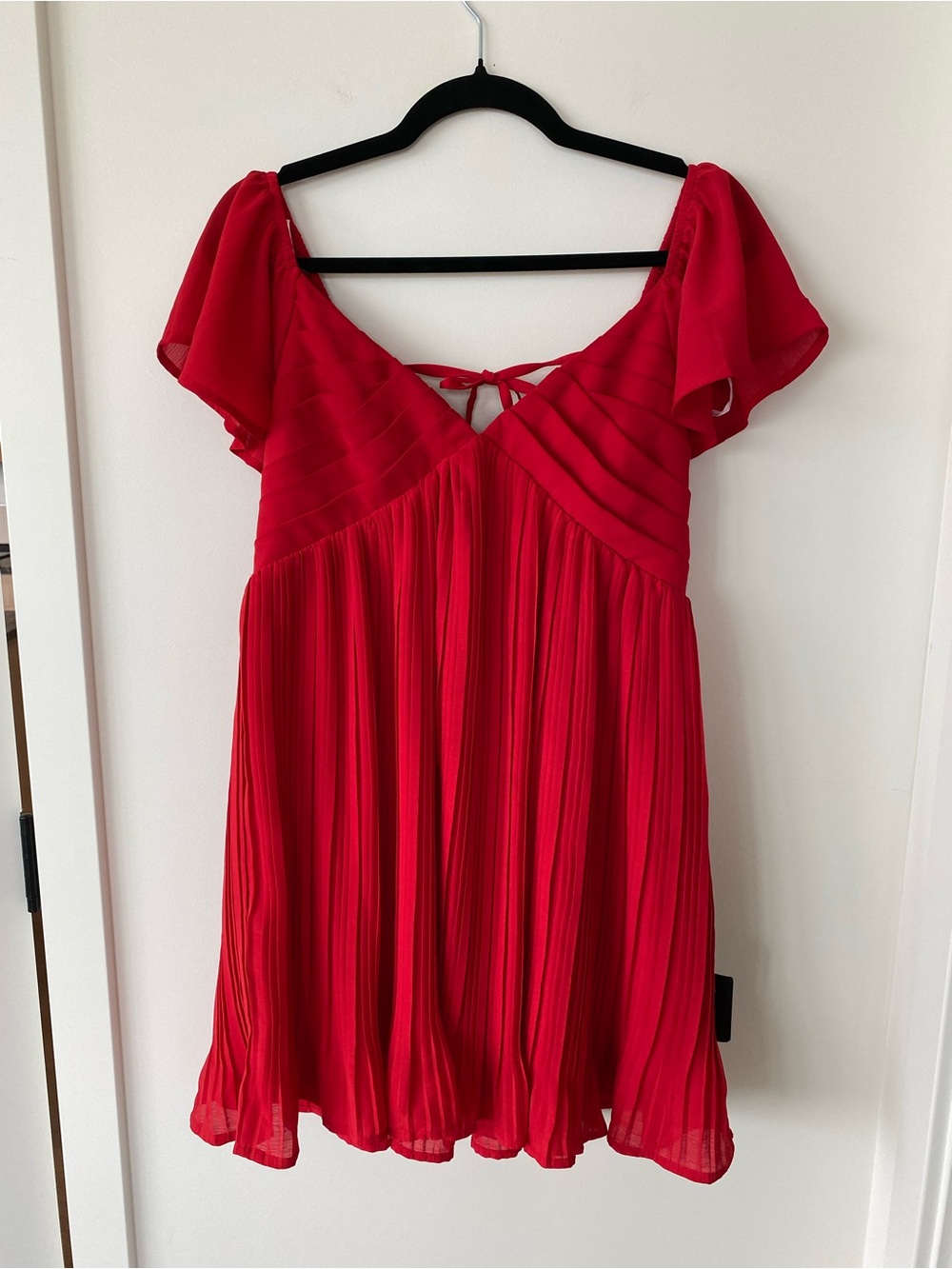 Lulu's Red Pleated Mini Dress with Flutter Sleeves